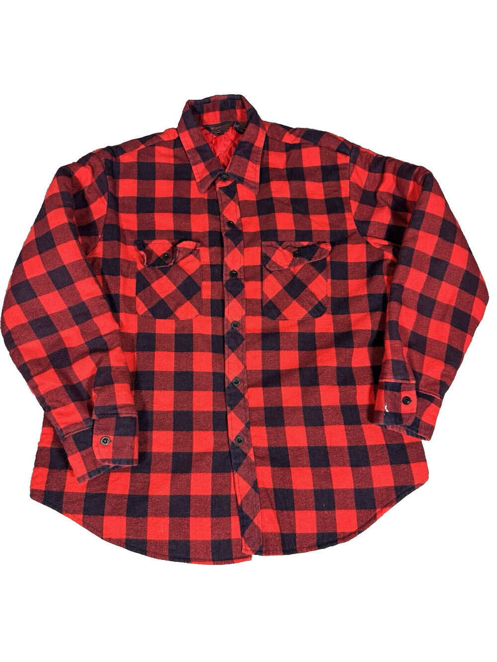 Woodland Quilted Flannel Jacket Men's XL Red Buffalo Plaid Shacket Grunge